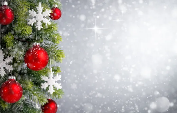 Decoration, snowflakes, balls, tree, New Year, Christmas, happy, Christmas