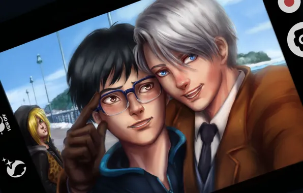 Photo, anime, art, guys, screen, selfie, Yuri on Ice, Yuri on the ice
