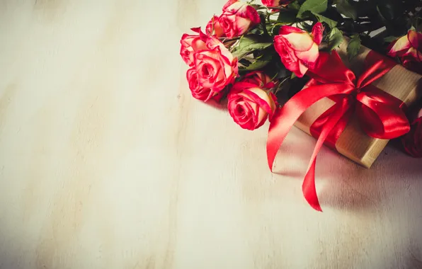 Love, gift, roses, bouquet, tape, red, red, love