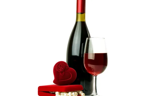 Gift, wine, heart, glass, bottle, love, box, heart