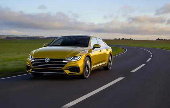 Asphalt, yellow, plain, Volkswagen, 2018, R-Line, liftback, 2017