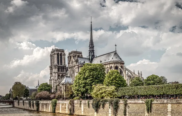 Picture clouds, bridge, river, France, Paris, Hay, Cathedral