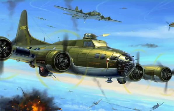 Boeing, UNITED STATES AIR FORCE, B-17, Flying fortress, Flying Fortress, four-engine heavy bomber, the first …