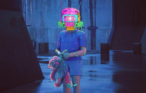 Robot, Toy, Bear, Fantasy, Art, Robot, Fiction, Neon