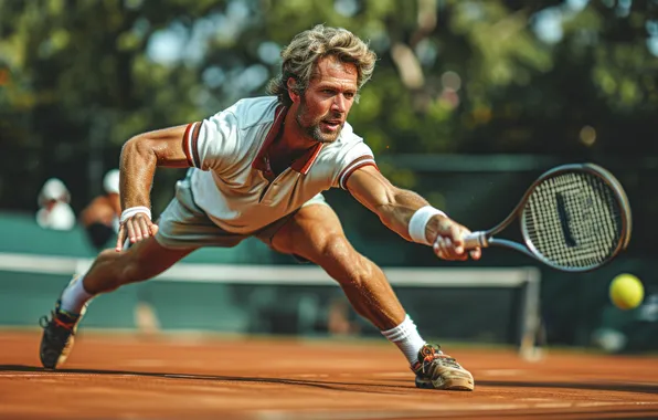 The ball, Sport, Court, Male, Blow, Tennis, Racket, Digital art