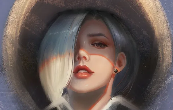 Face, hat, sponge, white hair, Ashe, Overwatch, light and shadow, Ash