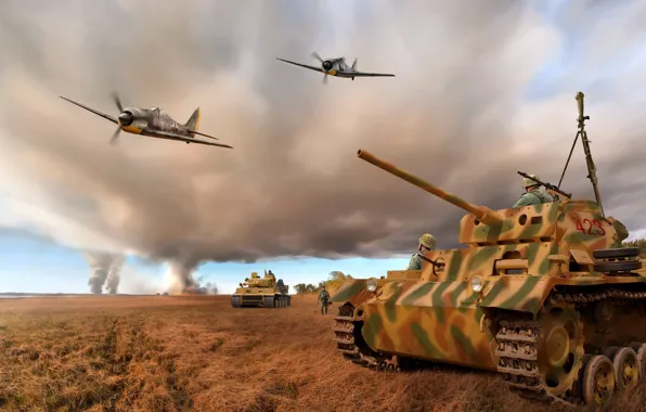 Germany, painting, Pz.Kpfw.III, The second World war, WW2, Fw.190A, Pz.Kpfw.VI