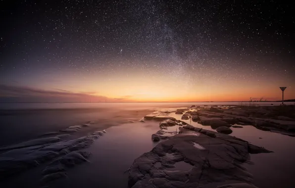 Stars, night, lake, the evening, Sweden, Vänern, Karlstad