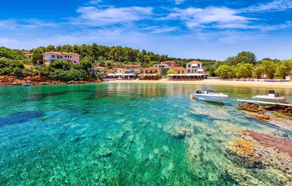 Sea, beach, the city, coast, home, boats, Greece, resort