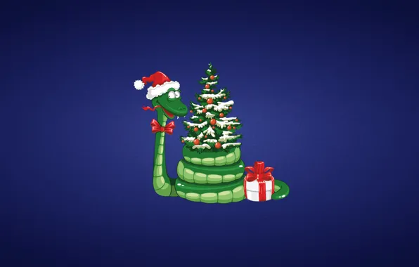 Gift, toys, tree, new year, snake, new year, bow, green