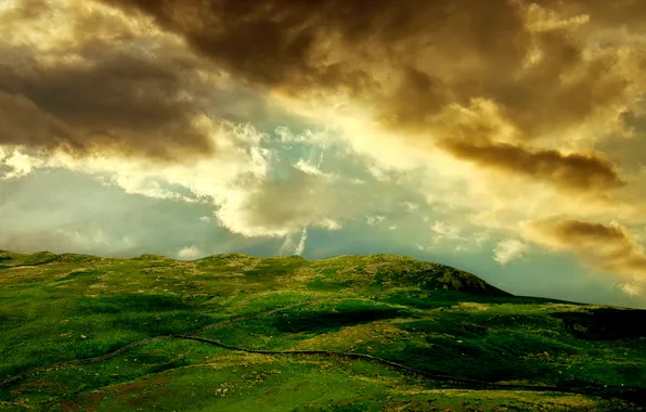 The sky, grass, stones, photo, hills, landscapes