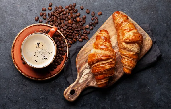 Cup, coffee, croissants, a Cup of coffee, growing