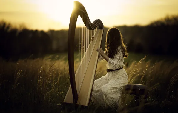 Picture girl, light, harp