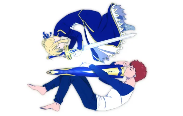 Girl, sword, guy, sleep, sheath, the saber, Emiya Shirou, Artoria Pendragon