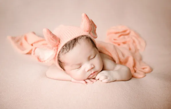 Orange, pose, background, child, sleep, baby, blanket, costume