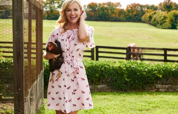 Nature, smile, chicken, dress, actress, blonde, beautiful, Reese Witherspoon