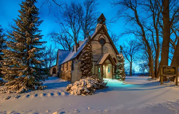 Picture winter, snow, Church, chapel