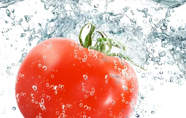 Picture water, drops, squirt, freshness, red, red, tomato, water