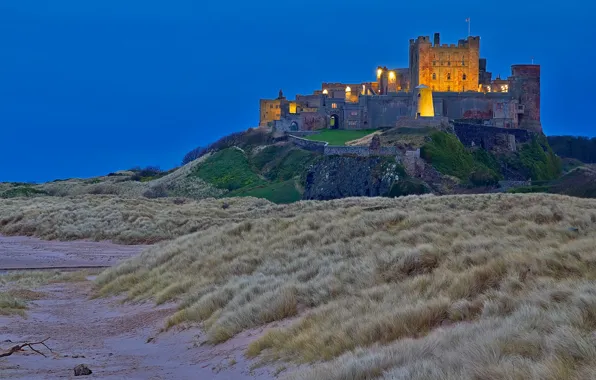 Lights, England, tower, Northumberland, Bamburgh Castle