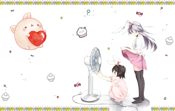 Summer, the wind, heat, anime, fan, art, girl, Lollipop
