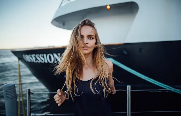 Look, girl, face, background, the wind, hair