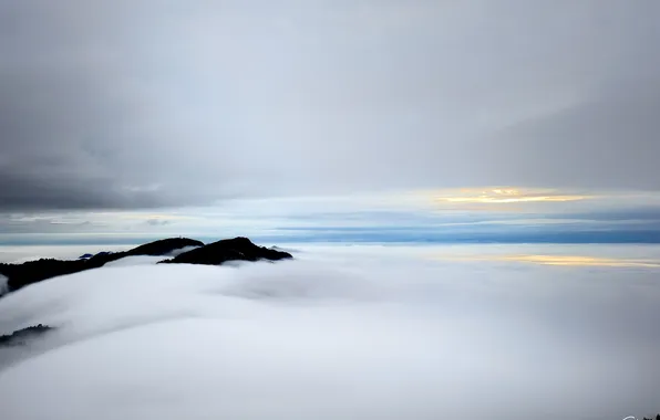 Picture the sky, clouds, fog, hills, tops