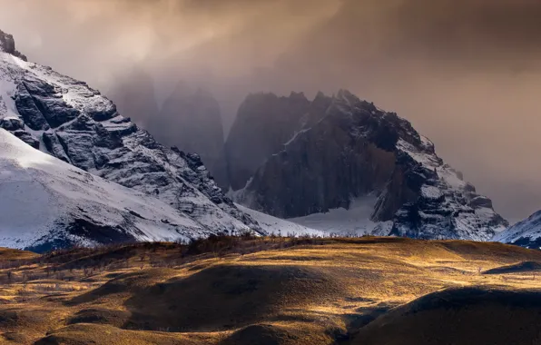 Picture light, gold, landscape, mountains, cold, chile, golden hour, dreamscape