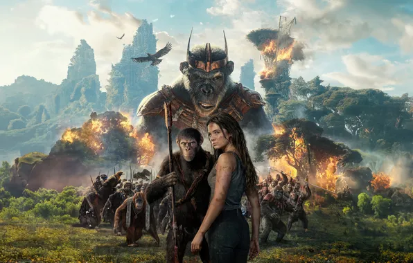 Girl, nature, monkey, king, 2024, Kingdom of the Planet of the Apes