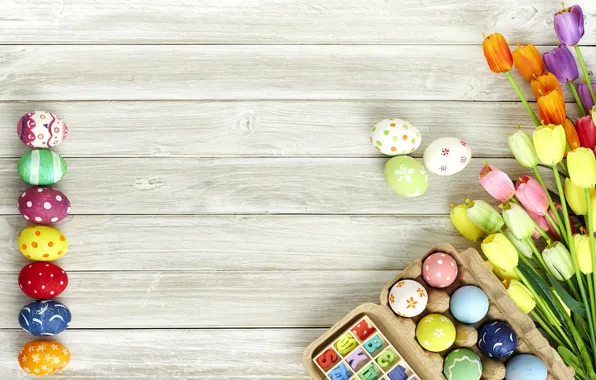 Flowers, holiday, eggs, Easter, tulips