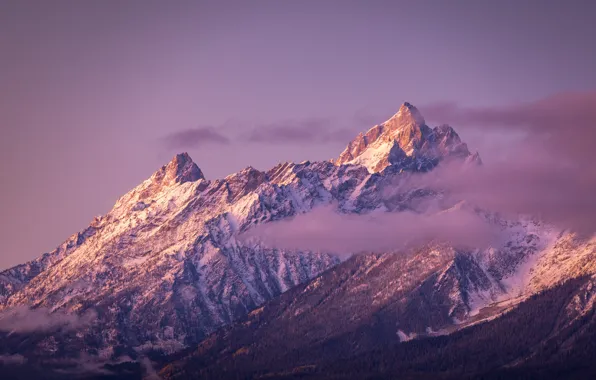 Winter, the sky, clouds, snow, mountains, nature, rocks, dawn