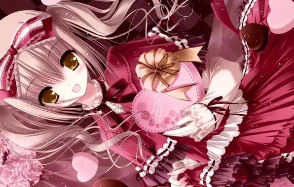 Wallpaper, heart, dress, bow, yellow eyes