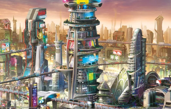 The city, future, building, game wallpapers, simulator, SimCity: Cities of Tomorrow