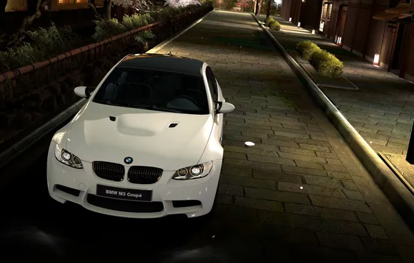 Picture the city, the sidewalk, coupe, bmw m3, white BMW