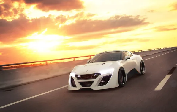 Picture white, the sun, glare, Nissan, white, GT-R, Nissan, front