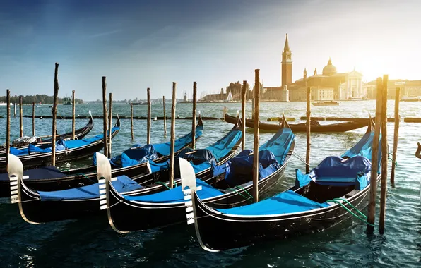 Sea, island, Marina, boats, Italy, Venice, Italy, gondola