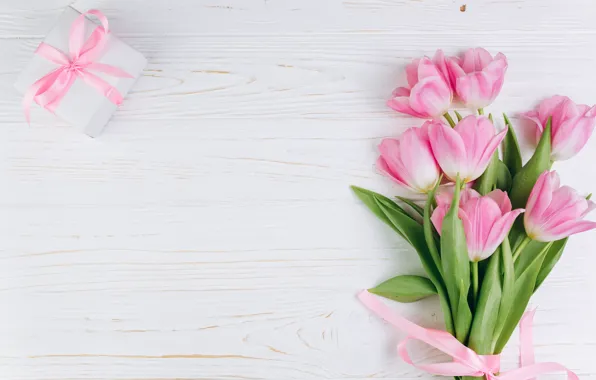 Picture love, flowers, gift, tulips, love, pink, fresh, wood