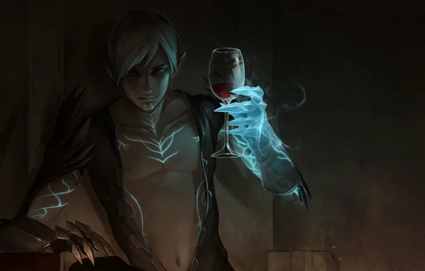 Picture look, magic, glass, art, guy, Dragon Age, Fenris