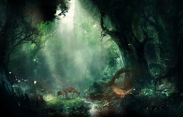 Jungle, painting, Bambi, animated films