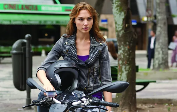 Picture actress, motorcycle, helmet, The fast and the furious, Gal Gadot, Gal Gadot