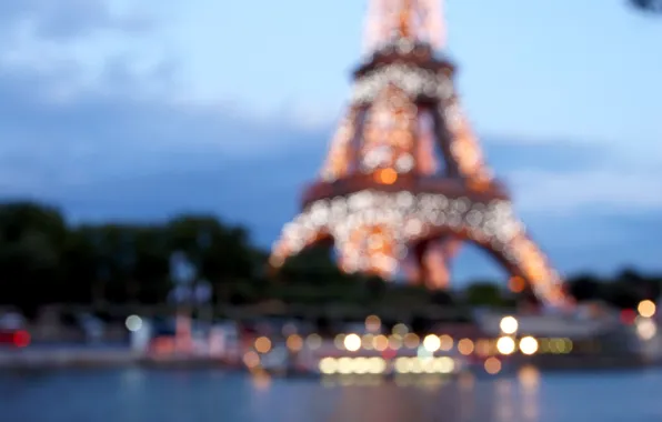 The city, lights, France, Paris, blur, Eiffel tower, Paris, France