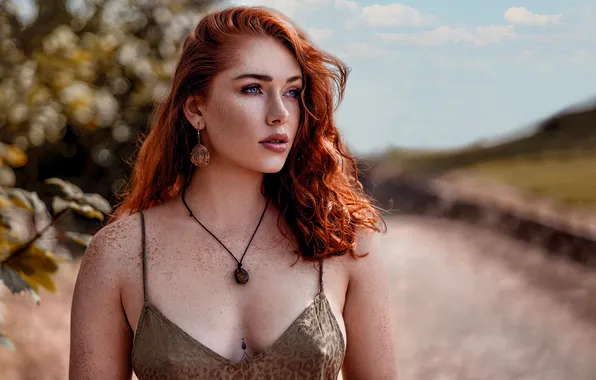 Freckles, red, girl, redhead, look, necklace, freckles