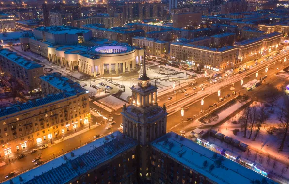 Picture winter, the city, Avenue, building, road, home, the evening, Peter