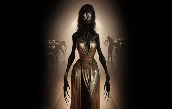 Girl, monster, claws, horror