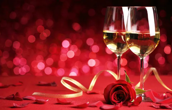 Picture romance, rose, glasses, flowers, romantic, Valentine`s day, Valentine's day