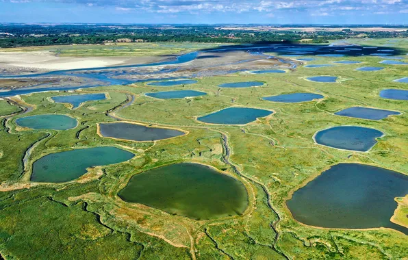 Horizon, Aerial view, the Bay of Authie Somme, Hauts de France, Aerial view, Gulf of …