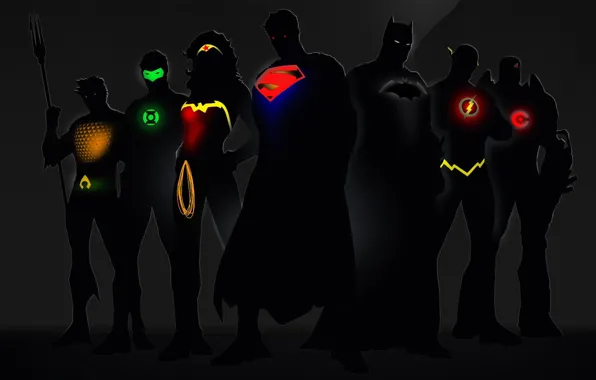 Glow, Wonder Woman, Batman, Green Lantern, Superman, superheroes, DC Comics, Cyborg