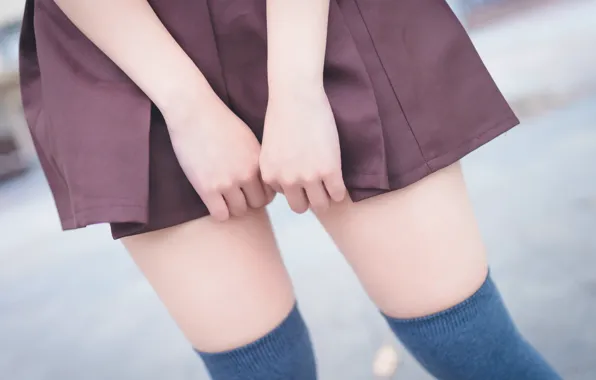 Picture girl, skirt, hands, legs