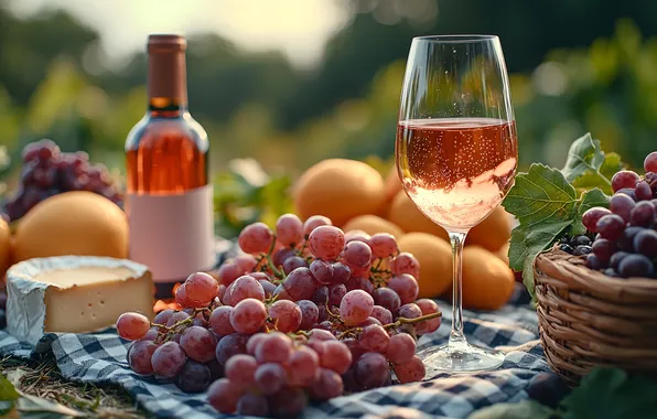 Summer, leaves, red, nature, berries, wine, glade, bottle