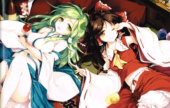 Chest, smile, girls, dress, Lollipop, priestess, long hair, touhou