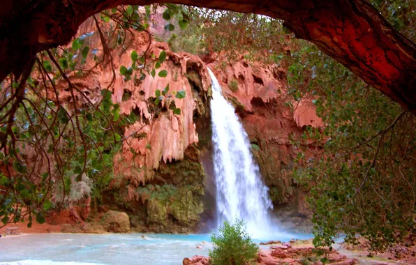 Mountains, nature, river, waterfall, Arizona, Grand Canyon, Hava-sui Falls, Havasupai Indian Reservation